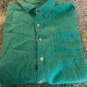Tommy Bahama 100 percent linen Green Casual Button Down Shirt Mens XL